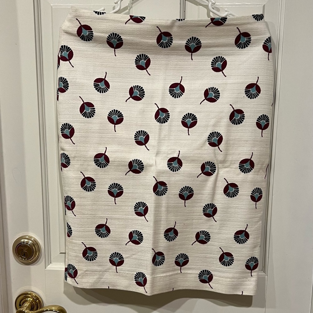 LOFT white Pencil  Skirt with purple and teal Floral Motif